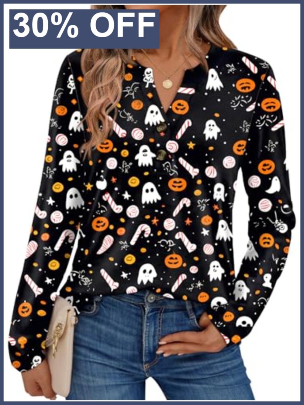 Women's Long Sleeve Henley V-Neck Button Down Casual Top